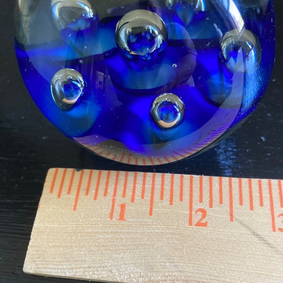Art Glass Paperweight Cobalt Blue Base Controlled Bubbles 2.5" - Picture 2 of 7